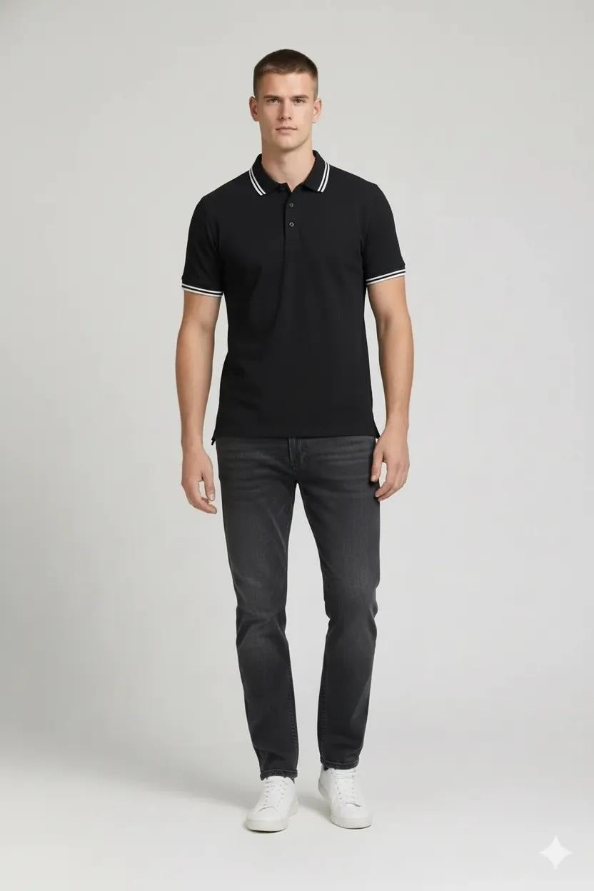 Men Charcoal Solid Polo Neck T-Shirt