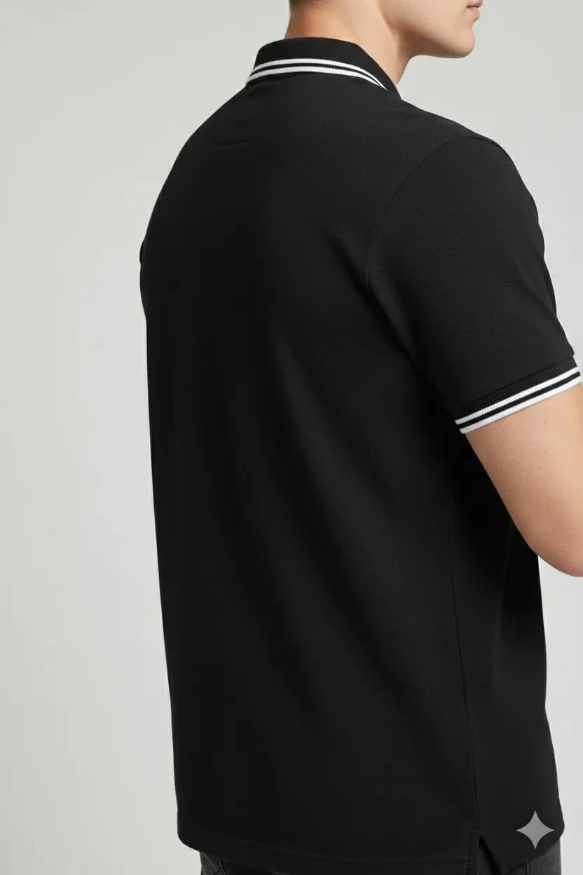 Men Charcoal Solid Polo Neck T-Shirt