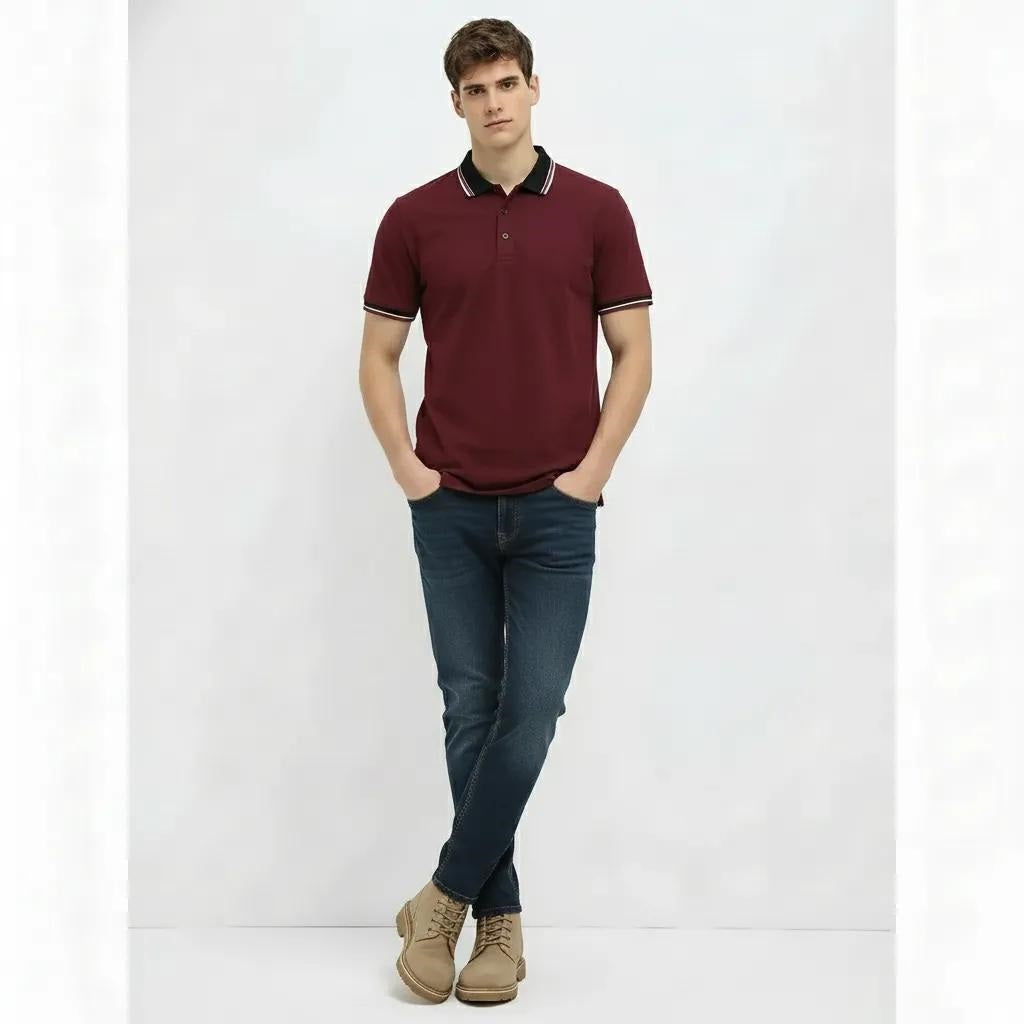 Men Merlot Sold Polo Collar T-shirt