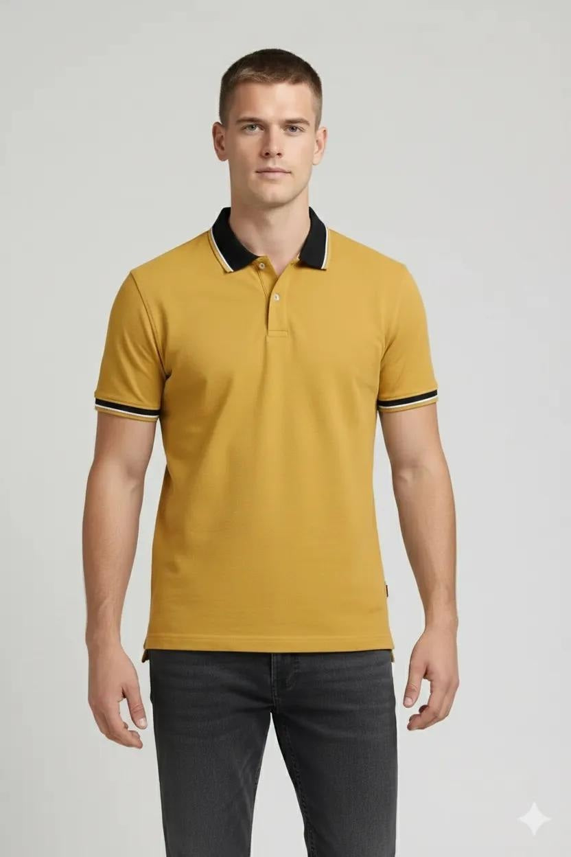 Men Mustard Polo Collar T-shirt