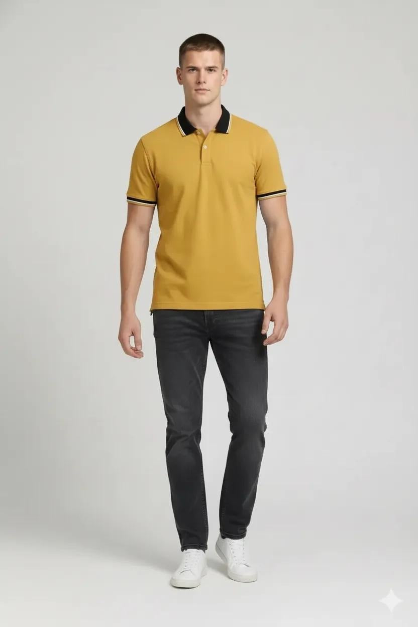 Men Mustard Polo Collar T-shirt