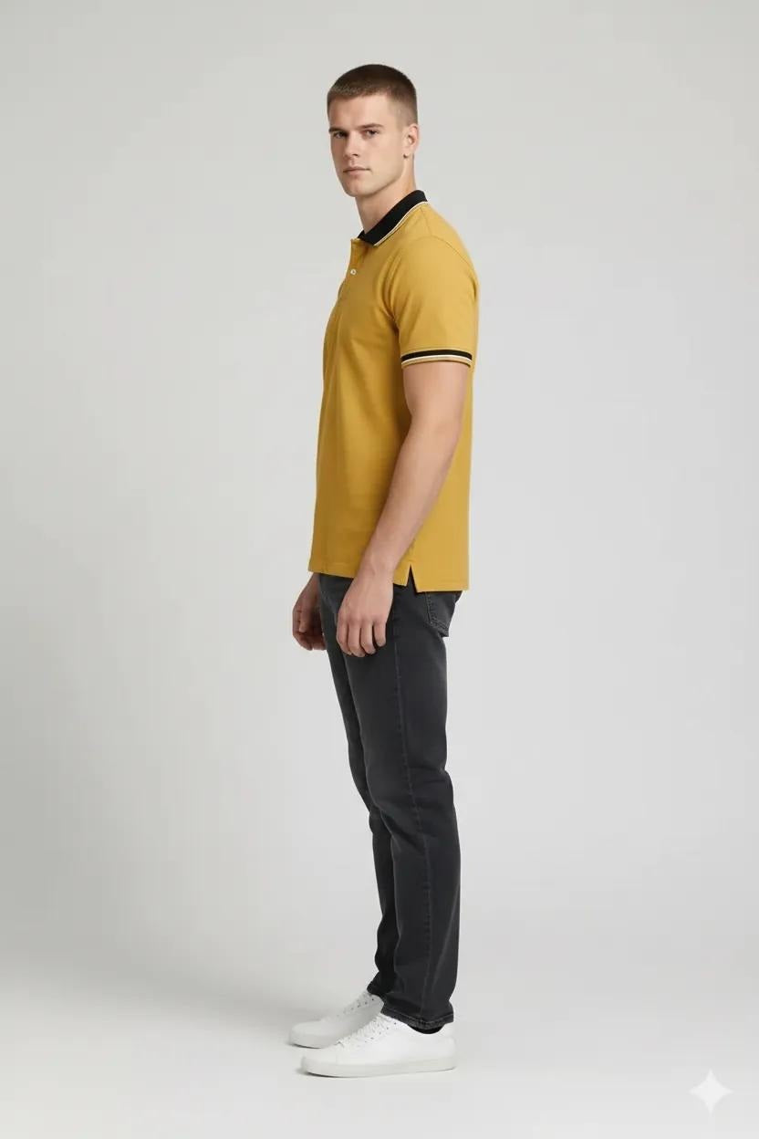 Men Mustard Polo Collar T-shirt