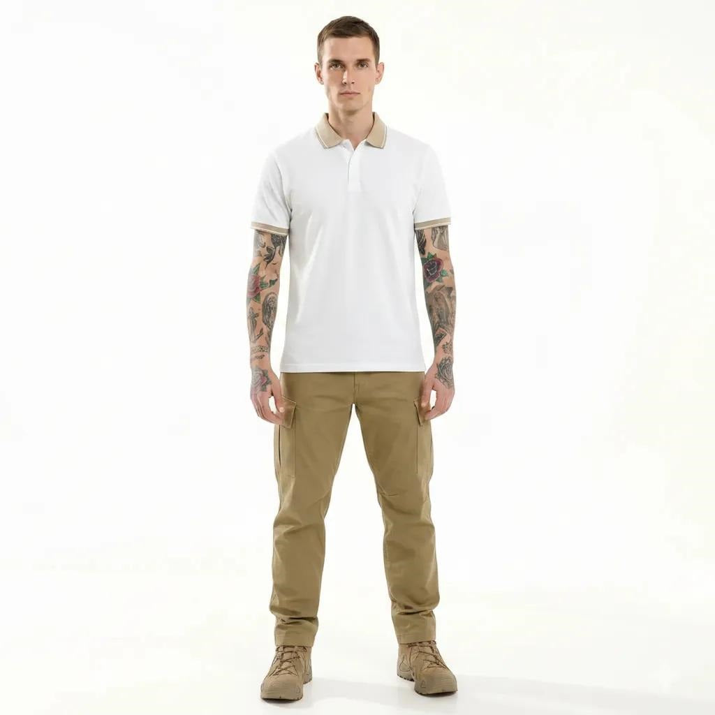 Men Off White Polo Collar T-shirt
