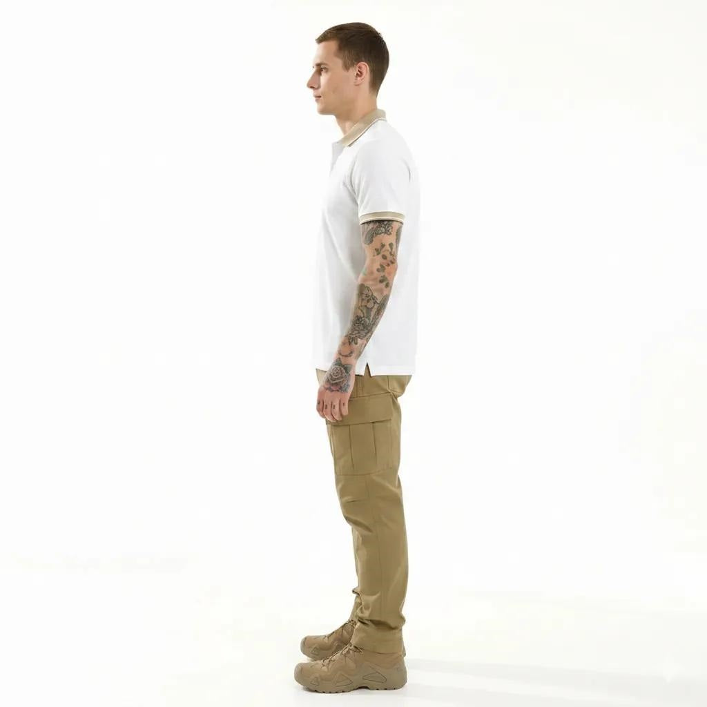 Men Off White Polo Collar T-shirt