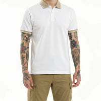 Men Off White Polo Collar T-shirt