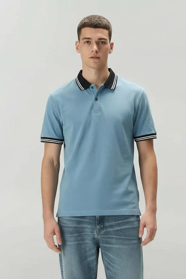 Men Oxford Blue Polo Collar T-shirt
