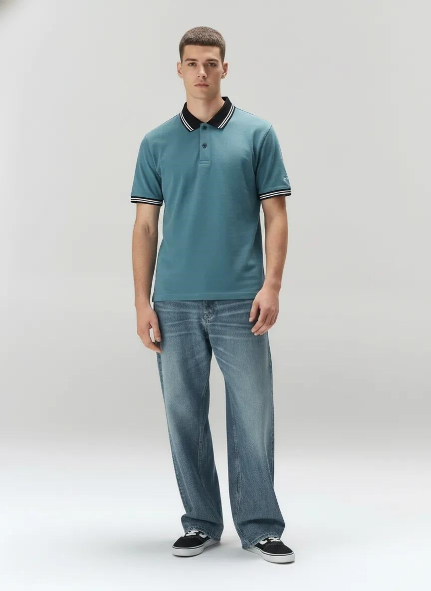 Men Oxford Blue Polo Collar T-shirt