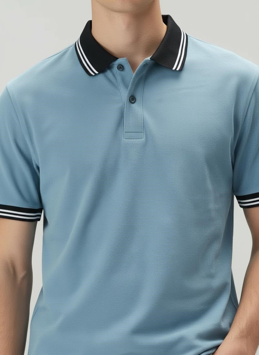 Men Oxford Blue Polo Collar T-shirt