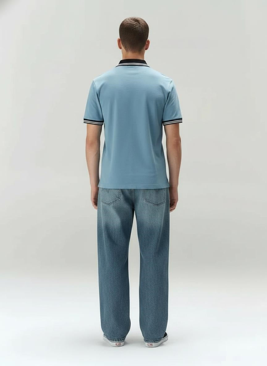 Men Oxford Blue Polo Collar T-shirt