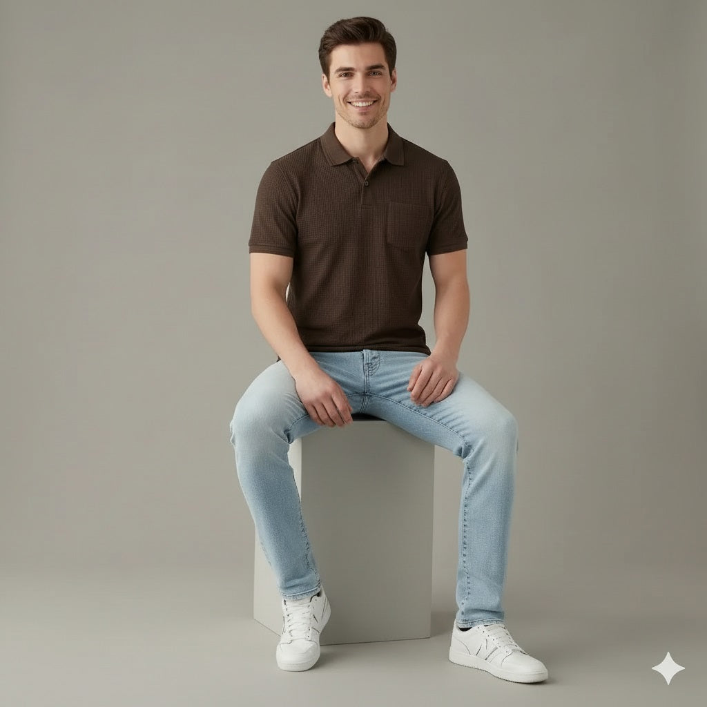 Men Coffee Polo Collar T-shirt