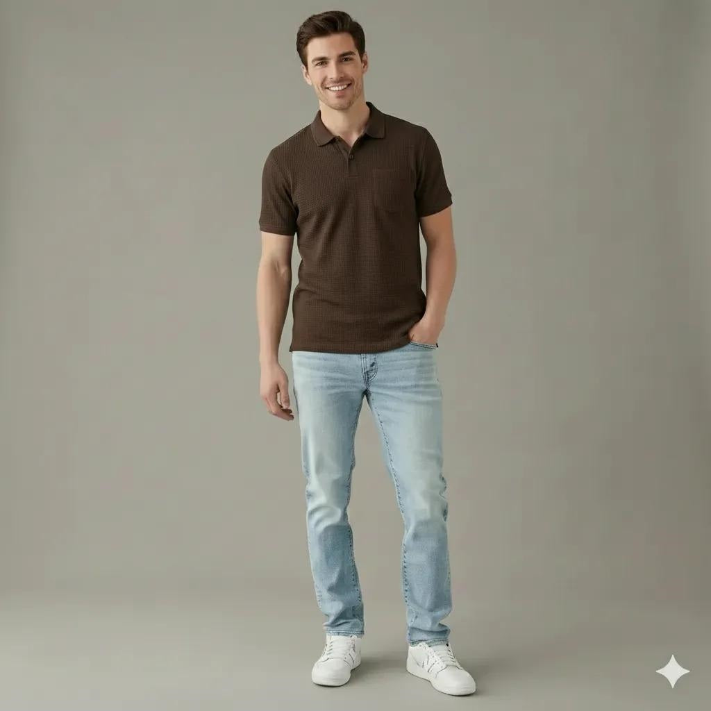 Men Coffee Polo Collar T-shirt