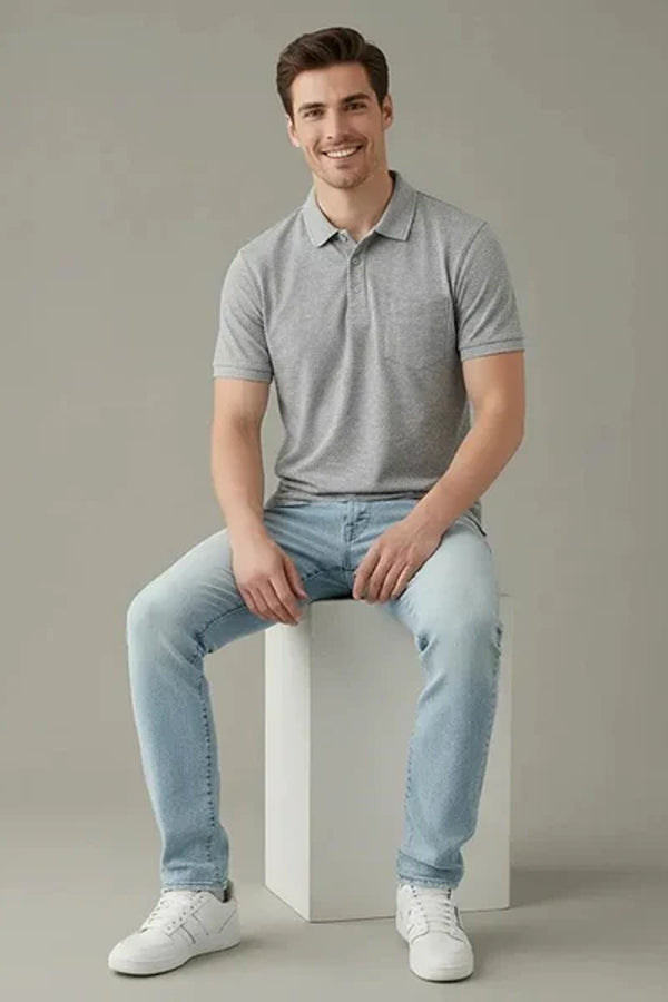Men Polo Collar Pockets T-shirt