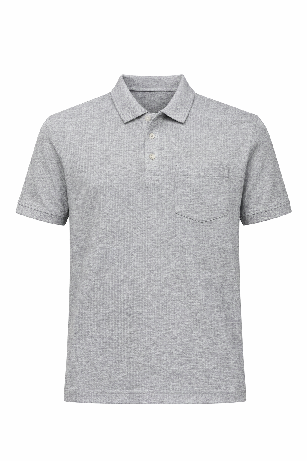 Men Grey Melange Polo Collar Pockets T-shirt