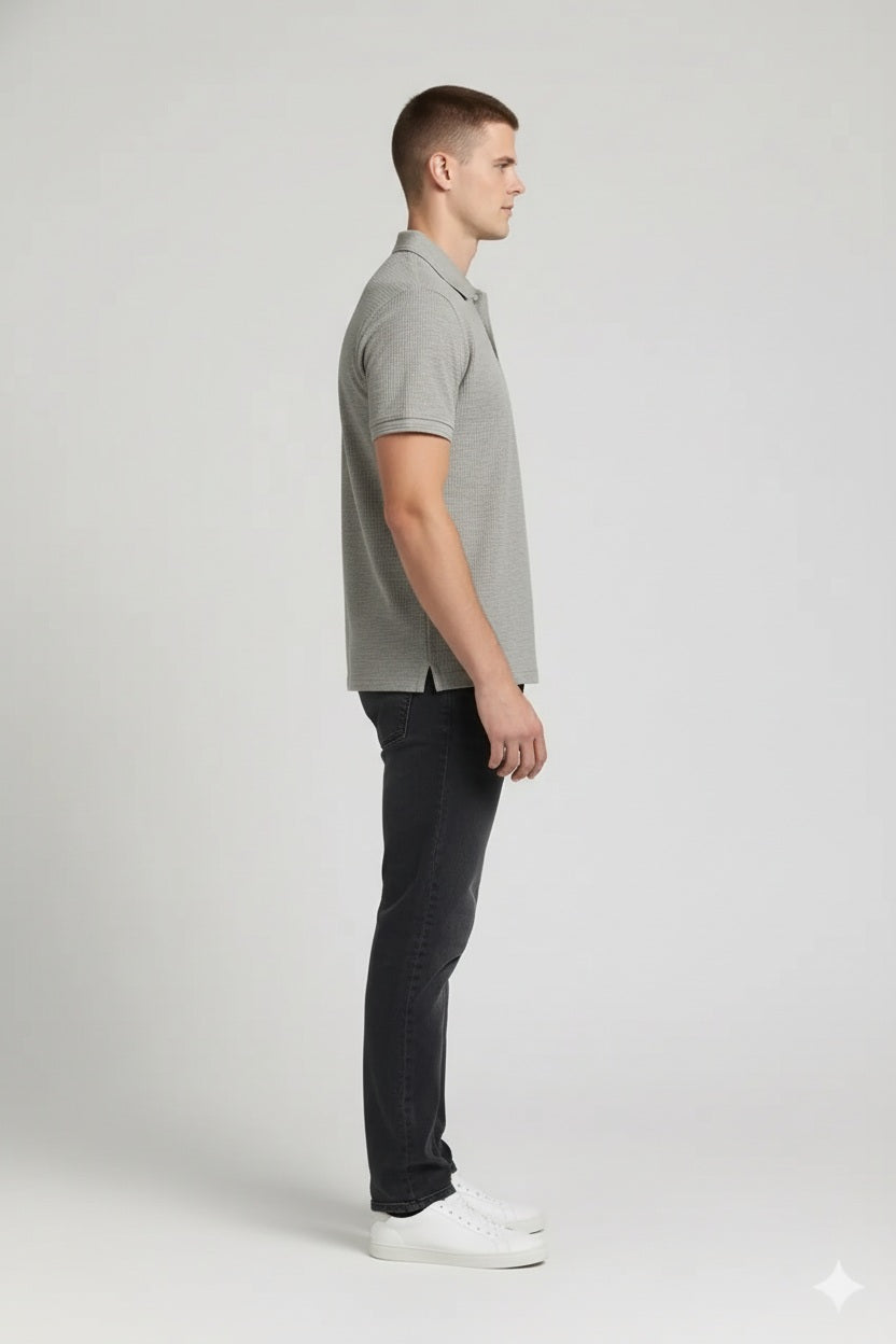 Men Linen Melange Polo Collar Pockets T-shirt
