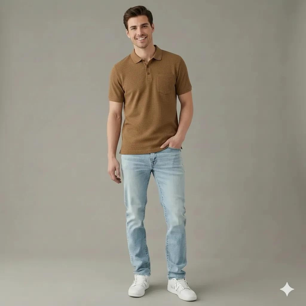 Men Mocha Polo Collar T-shirt