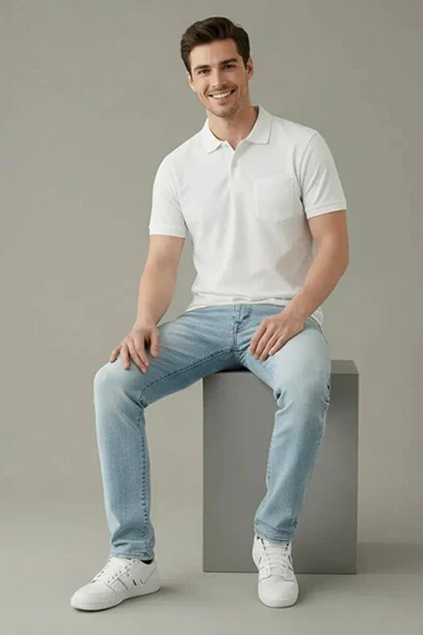 Men Polo Collar Pockets T-shirt