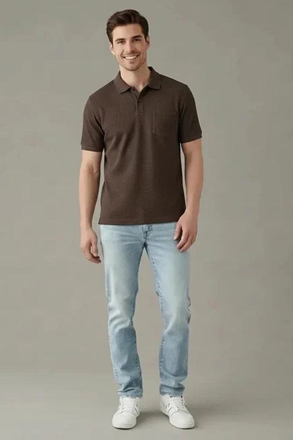 Men Polo Collar Pockets T-shirt