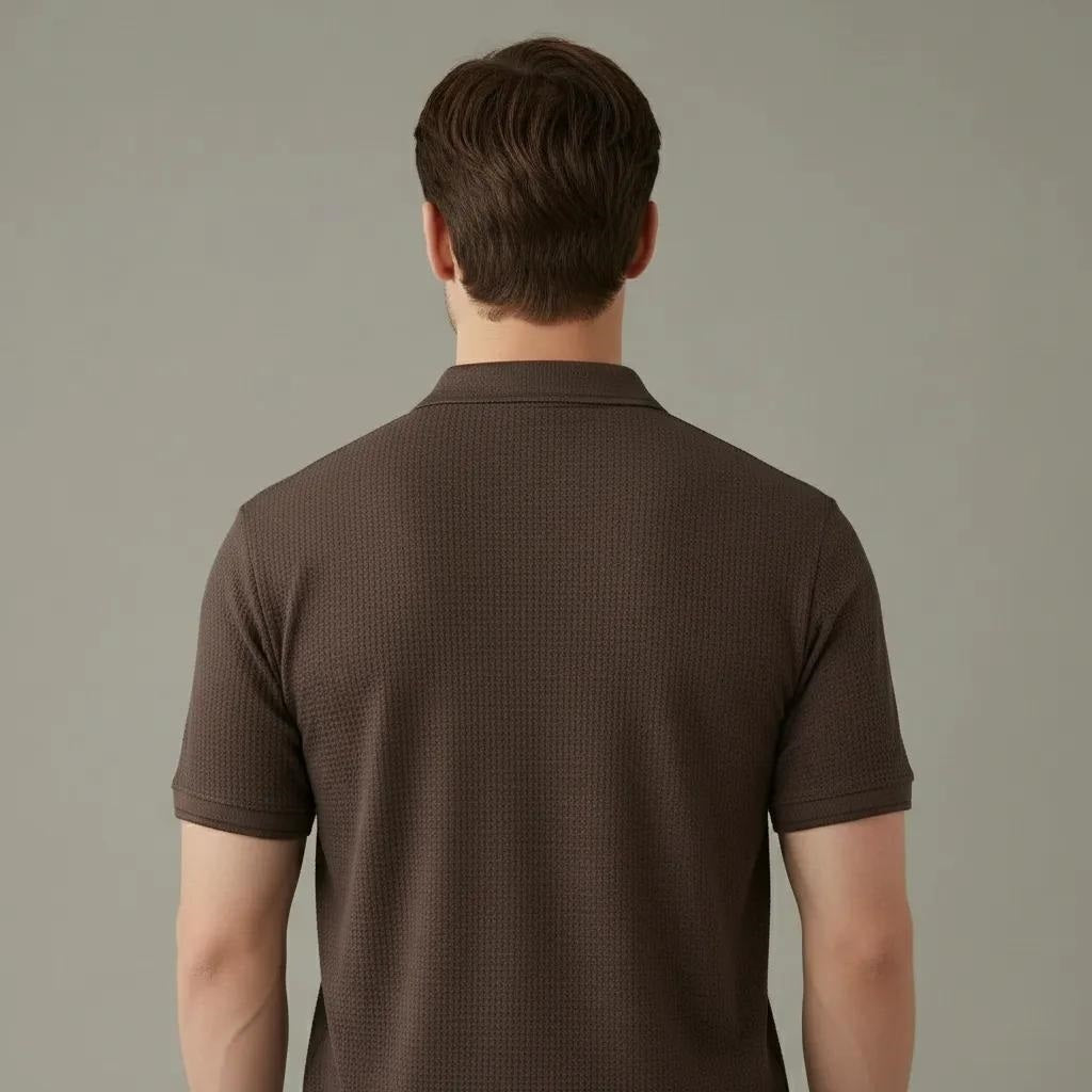Men Wine Polo Collar Pockets T-shirt