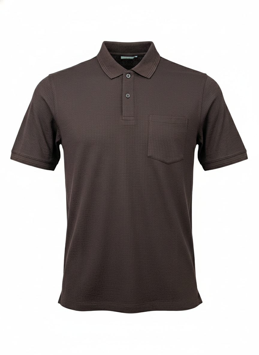 Men Wine Polo Collar Pockets T-shirt