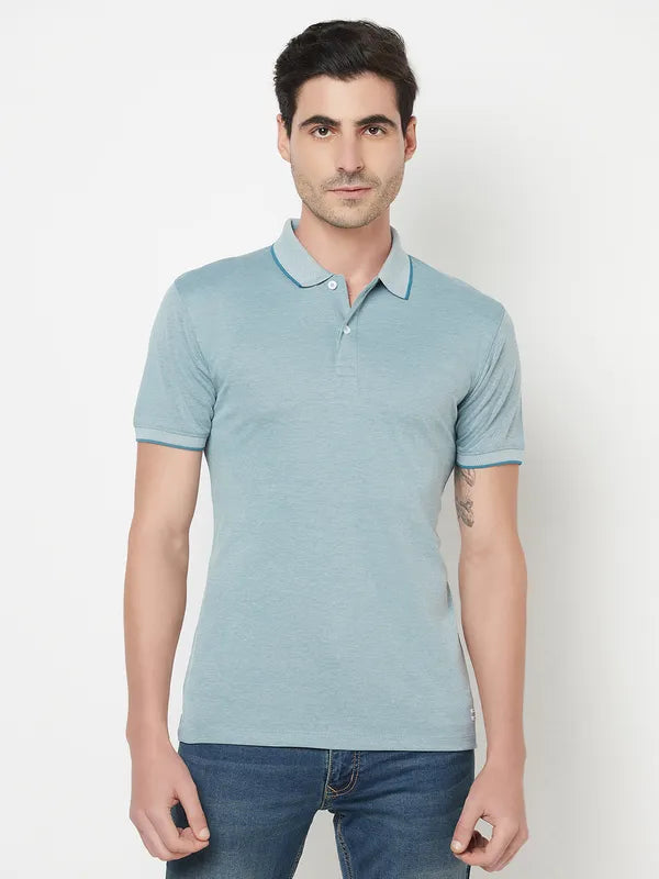 Octave Men Blue Polo Collar Cotton T-Shirt