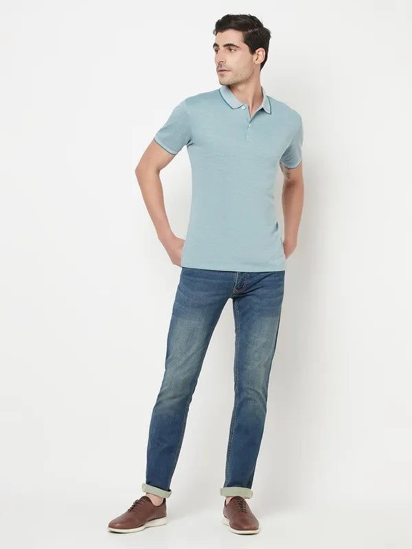 Octave Men Blue Polo Collar Cotton T-Shirt