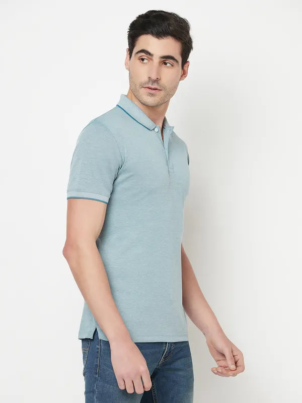 Octave Men Blue Polo Collar Cotton T-Shirt