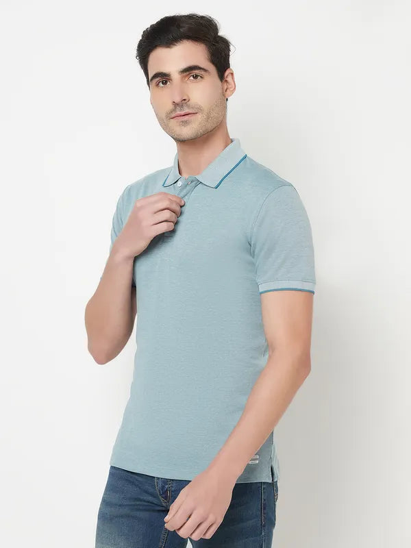 Octave Men Blue Polo Collar Cotton T-Shirt