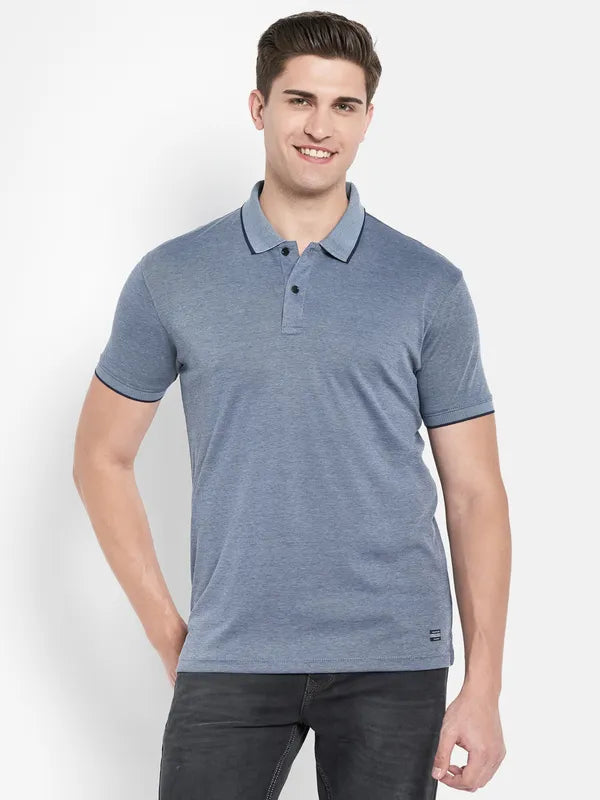 Octave Men Navy Blue Polo Collar T-Shirt