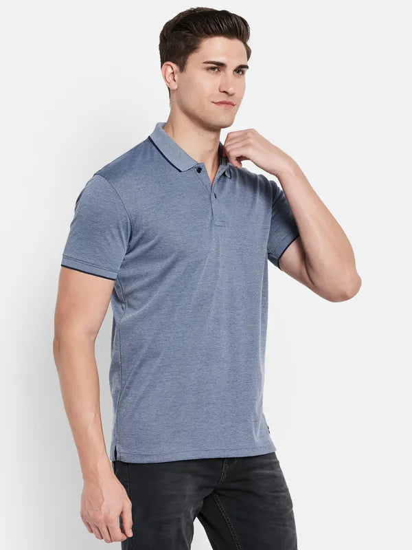 Octave Men Navy Blue Polo Collar T-Shirt