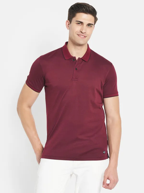 Octave Men Maroon Polo Collar T-Shirt