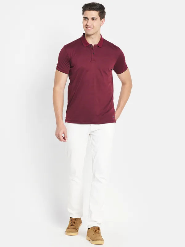 Octave Men Maroon Polo Collar T-Shirt