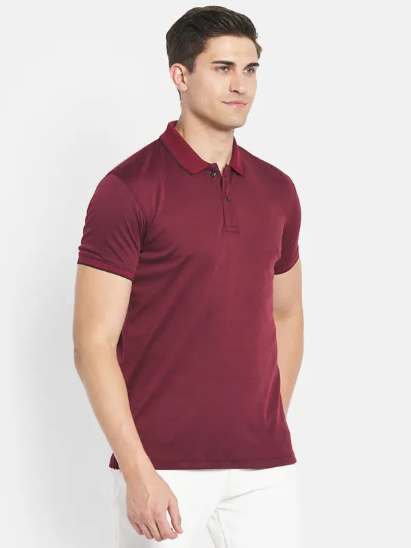 Octave Men Maroon Polo Collar T-Shirt