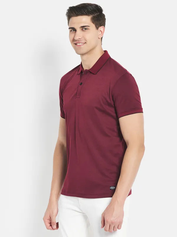 Octave Men Maroon Polo Collar T-Shirt