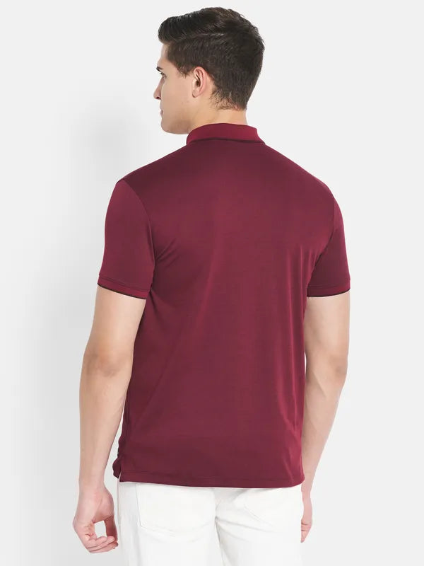 Octave Men Maroon Polo Collar T-Shirt