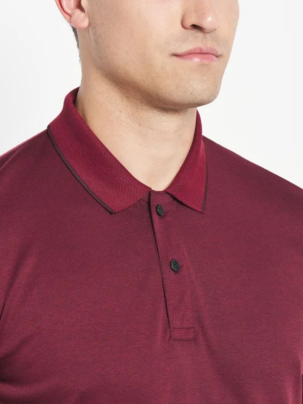 Octave Men Maroon Polo Collar T-Shirt