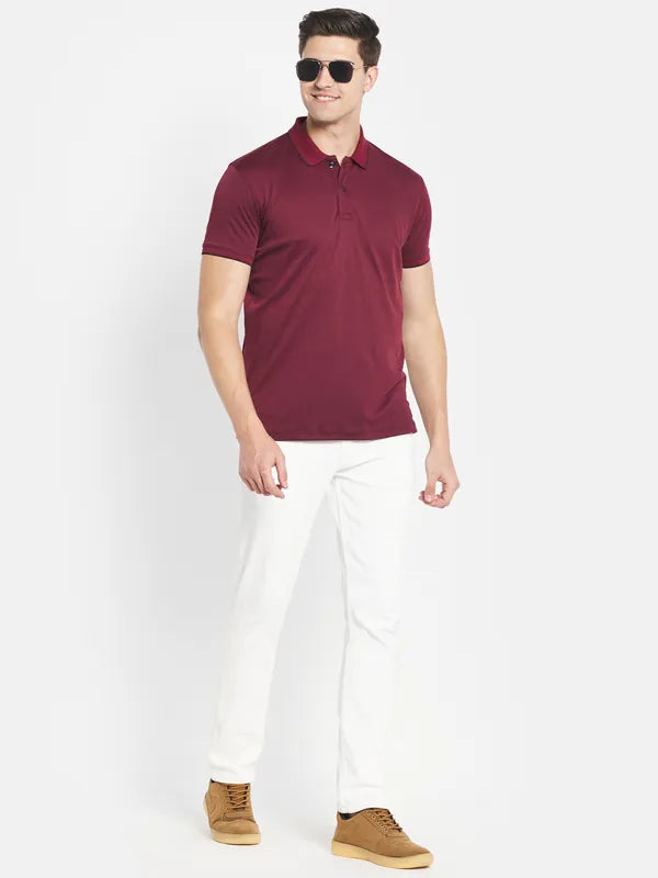 Octave Men Maroon Polo Collar T-Shirt