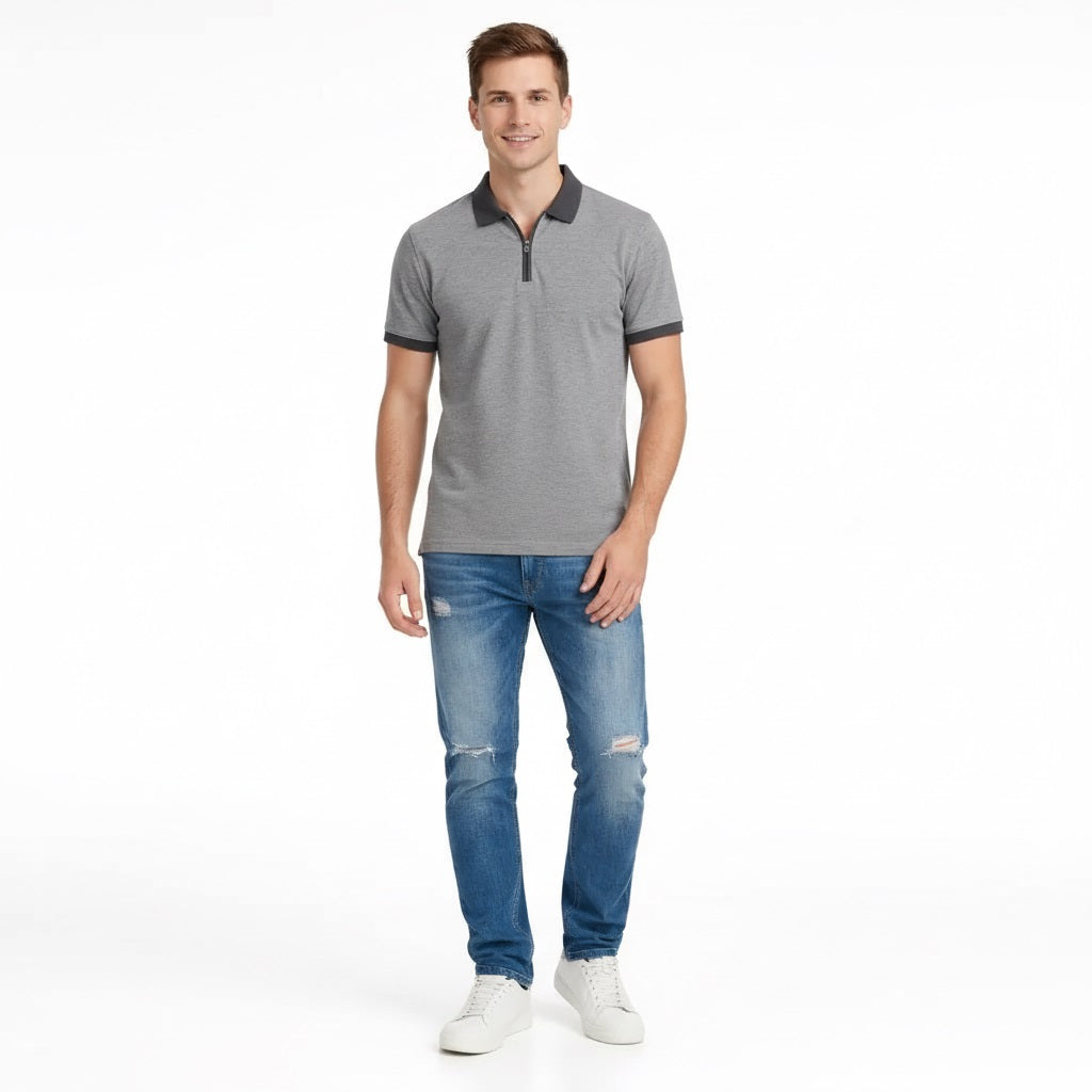 Men Charcoal Sold Polo Collar T-shirt