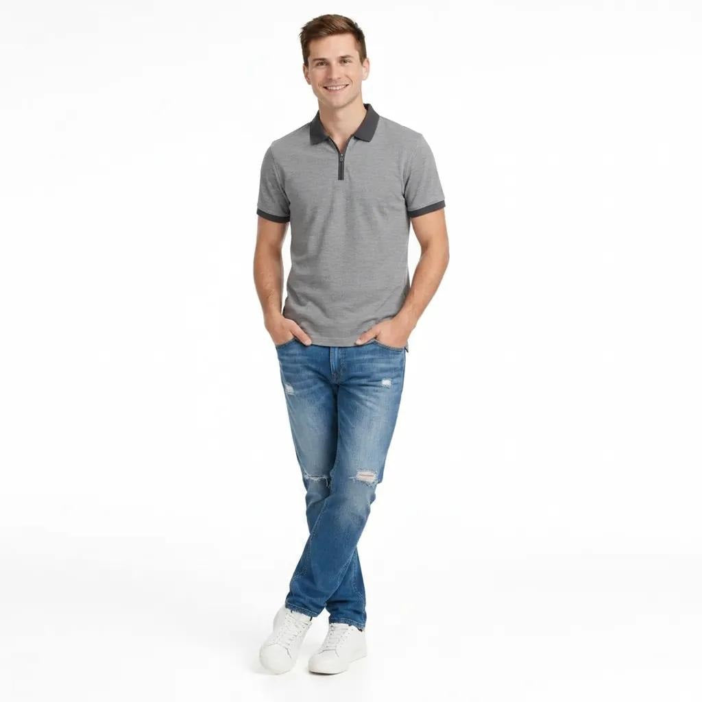 Men Charcoal Sold Polo Collar T-shirt
