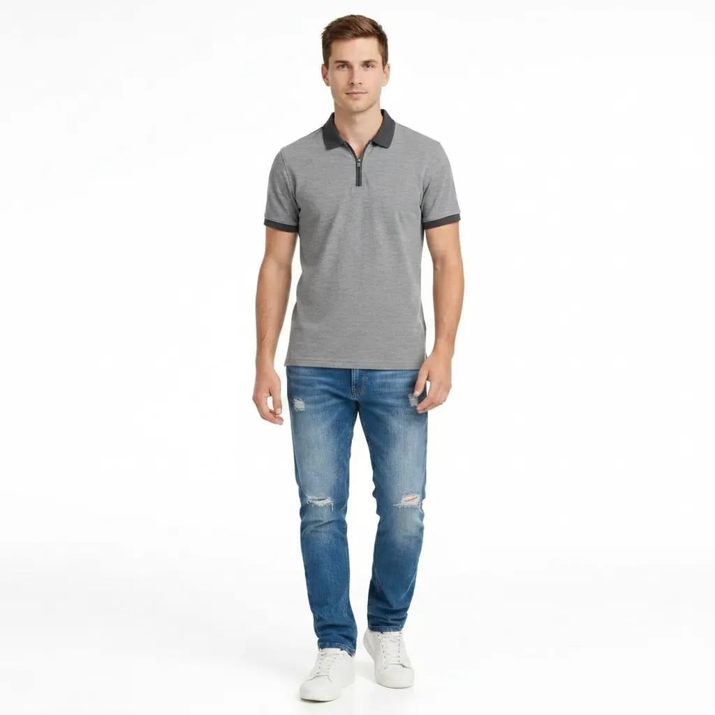 Men Charcoal Sold Polo Collar T-shirt