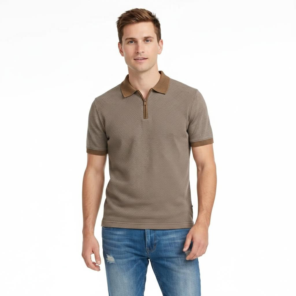 Men Khaki Sold Polo Collar T-shirt