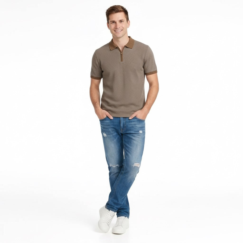Men Khaki Sold Polo Collar T-shirt