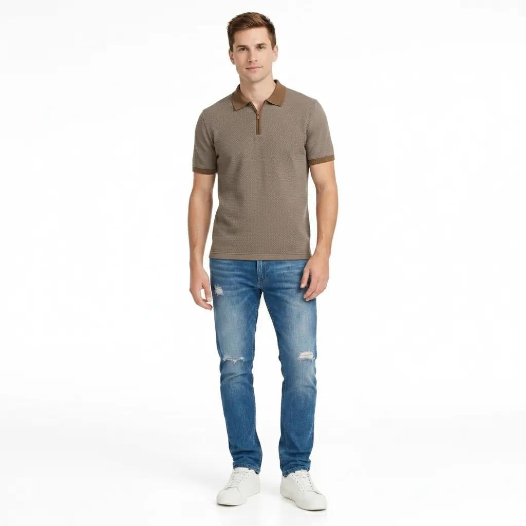 Men Khaki Sold Polo Collar T-shirt
