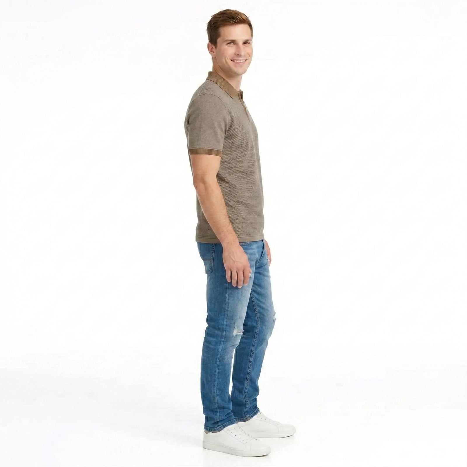 Men Khaki Sold Polo Collar T-shirt