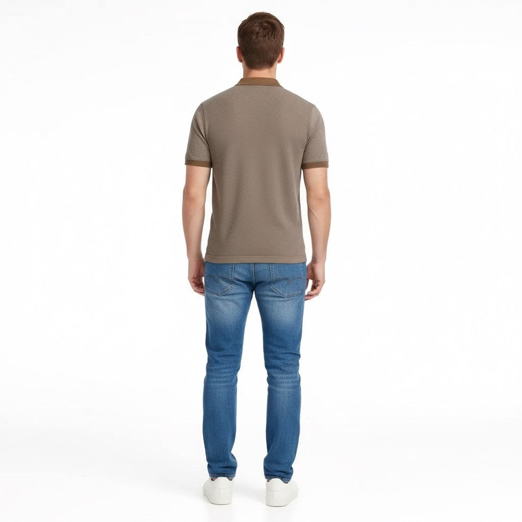 Men Khaki Sold Polo Collar T-shirt