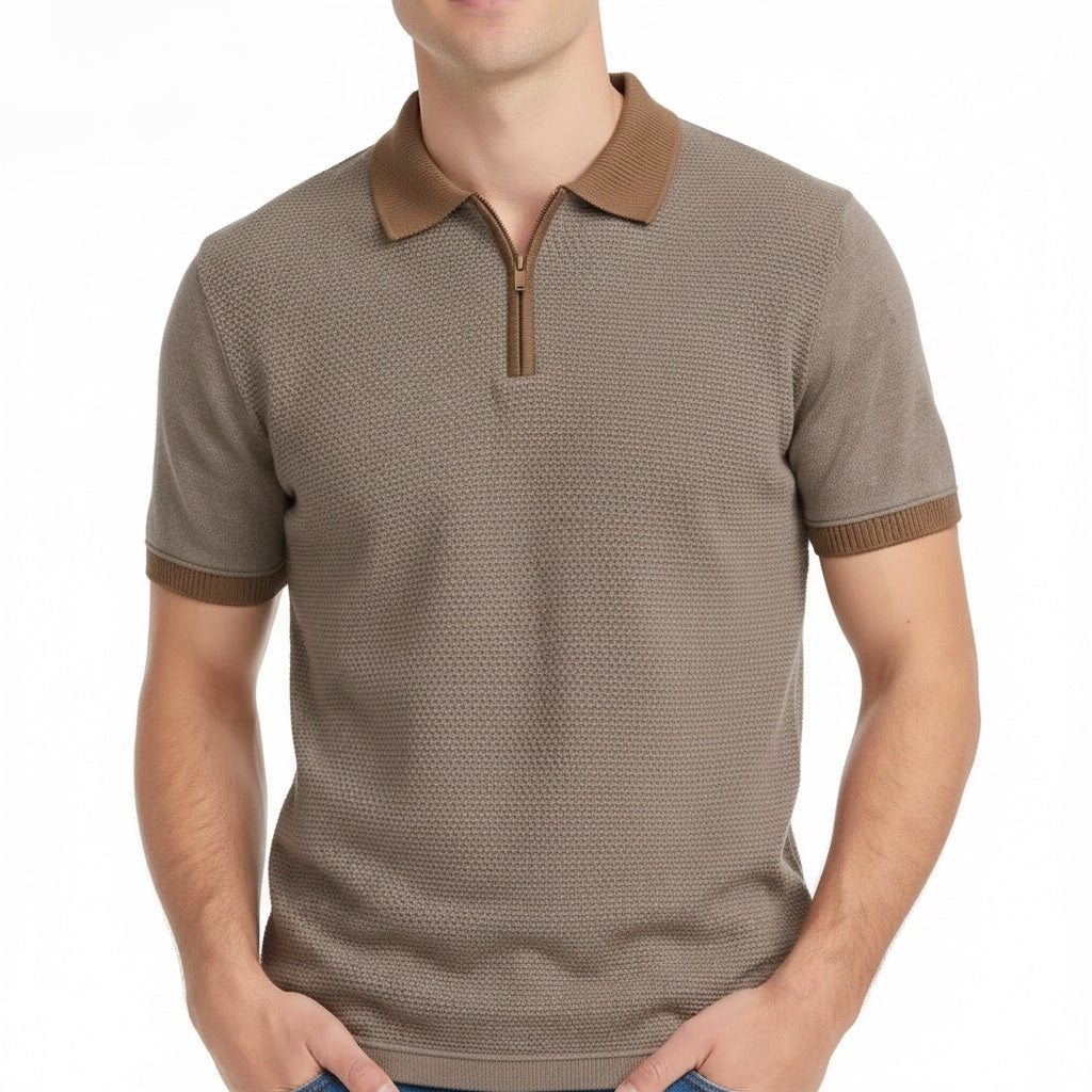 Men Khaki Sold Polo Collar T-shirt