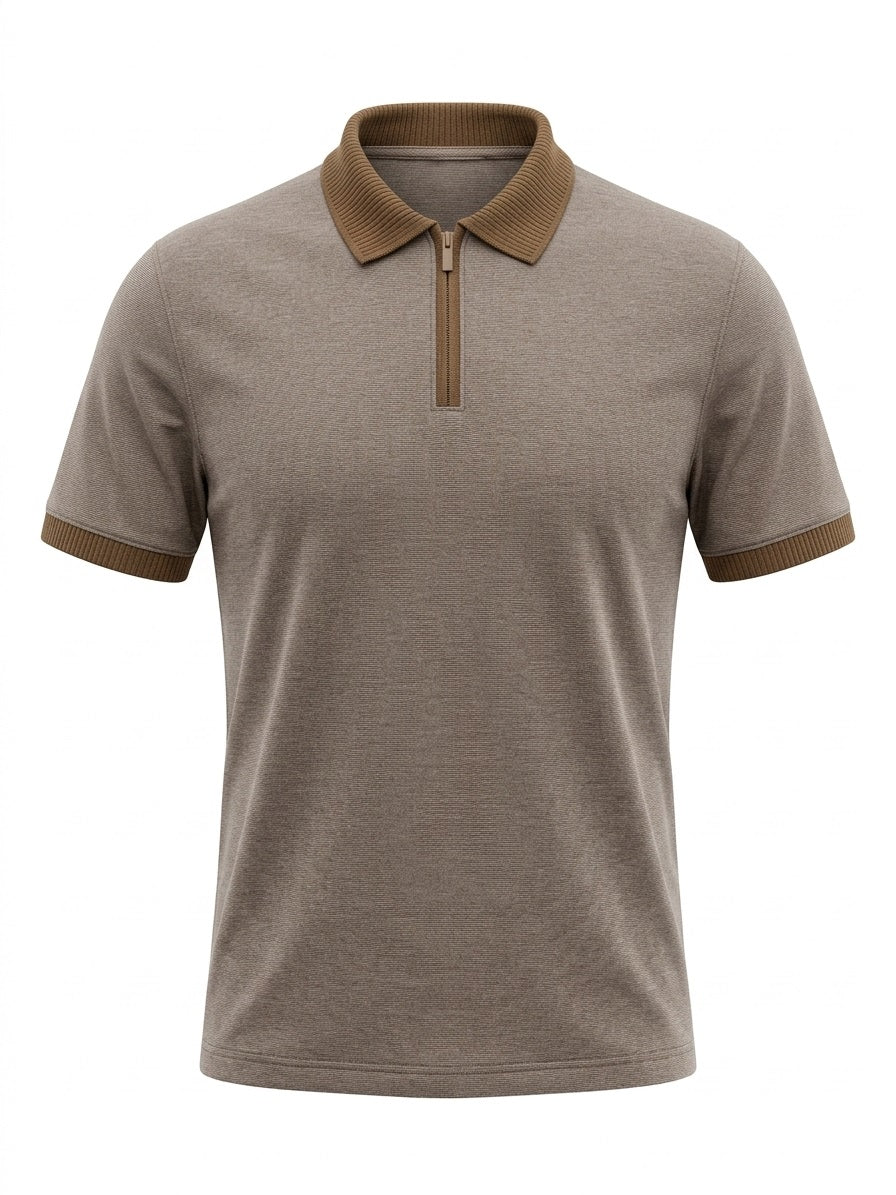 Men Khaki Sold Polo Collar T-shirt