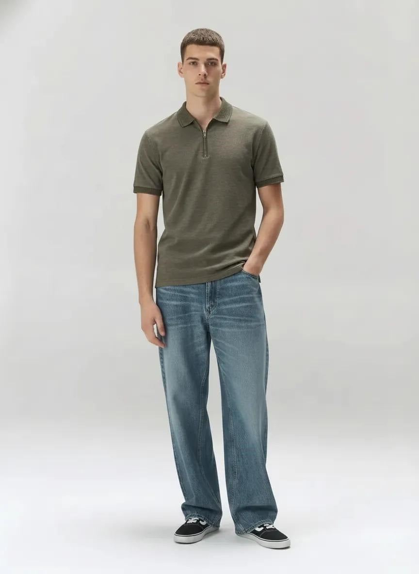 Men Olive Sold Polo Collar T-shirt