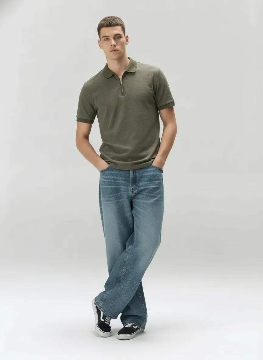 Men Olive Sold Polo Collar T-shirt