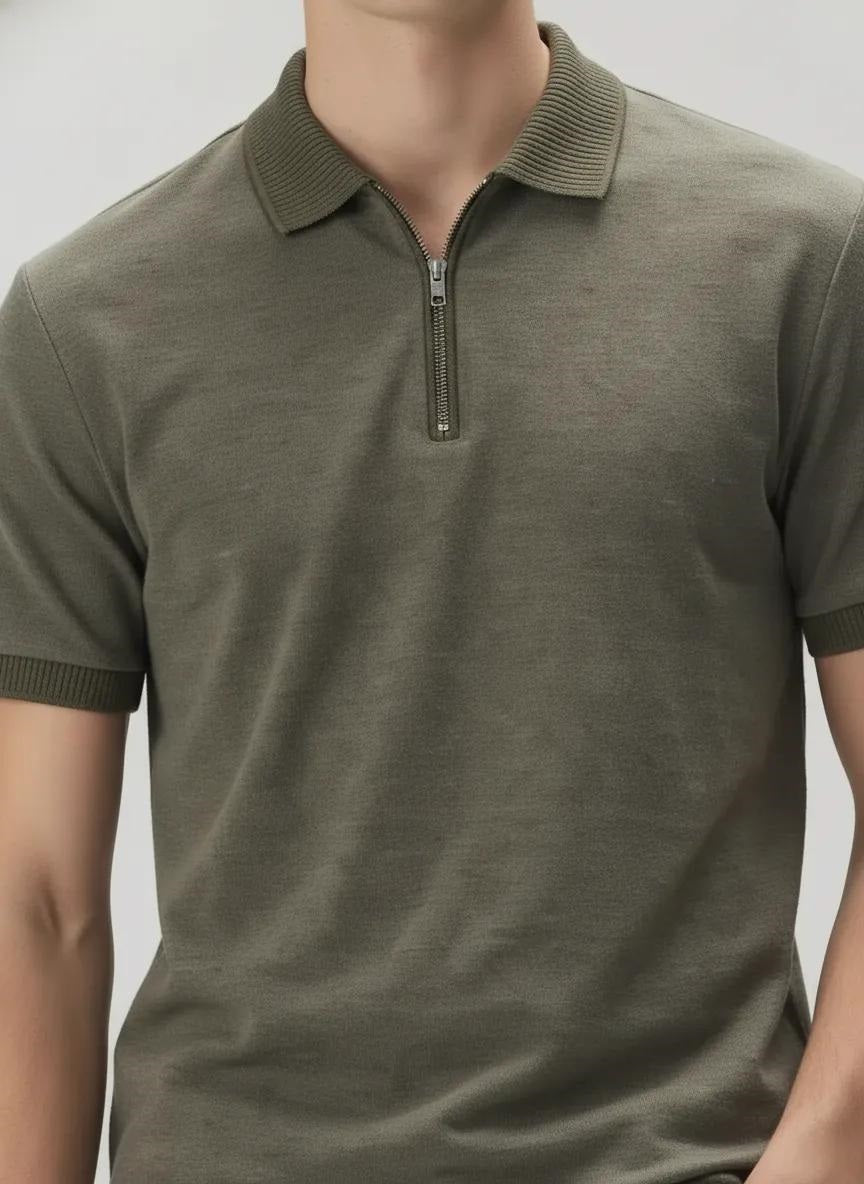 Men Olive Sold Polo Collar T-shirt