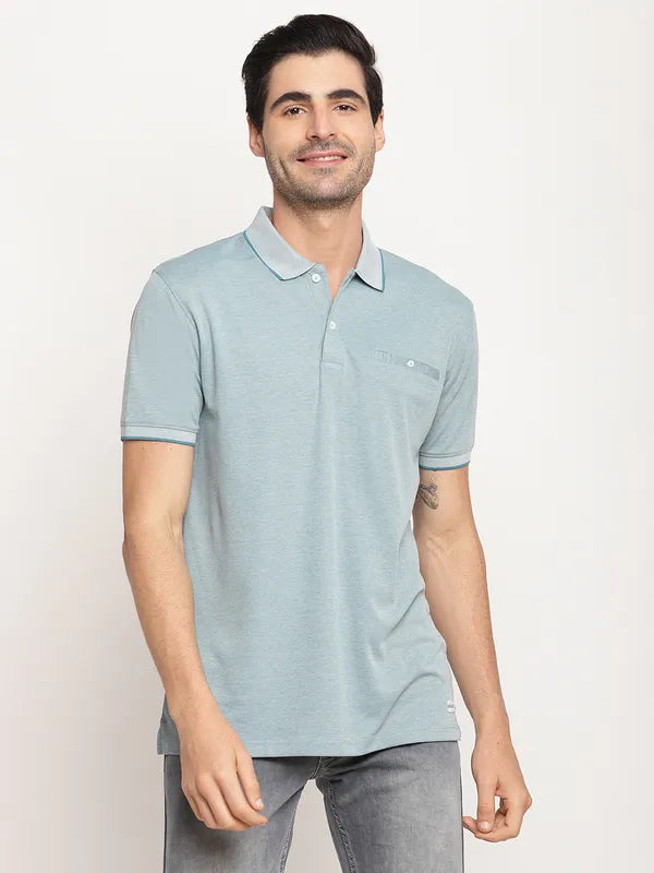 Octave Men Blue Polo Collar T-Shirt